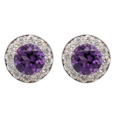 14K White Gold Amethyst Diamond Halo Birthstone Earrings
